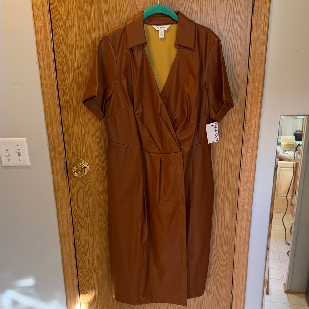 Nine West Tan Faux Leather Midi Dress